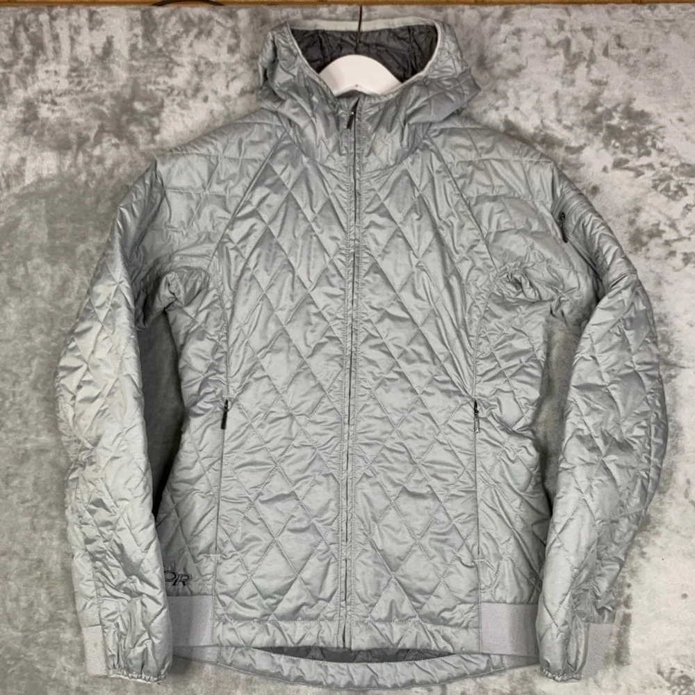 Outdoor Research Eryn Jacket Hoody Gray Quilted Womens XS Thermore‎ Insulated